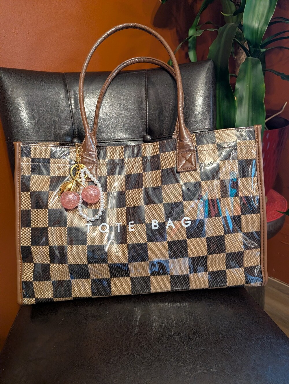 Brown Checkered Tote Bag - New In Package.